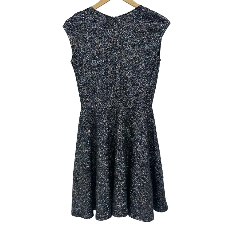 Bar III Black Metallic Shimmer V Neck Sparkly Stretch Party A Line Dress Petite
